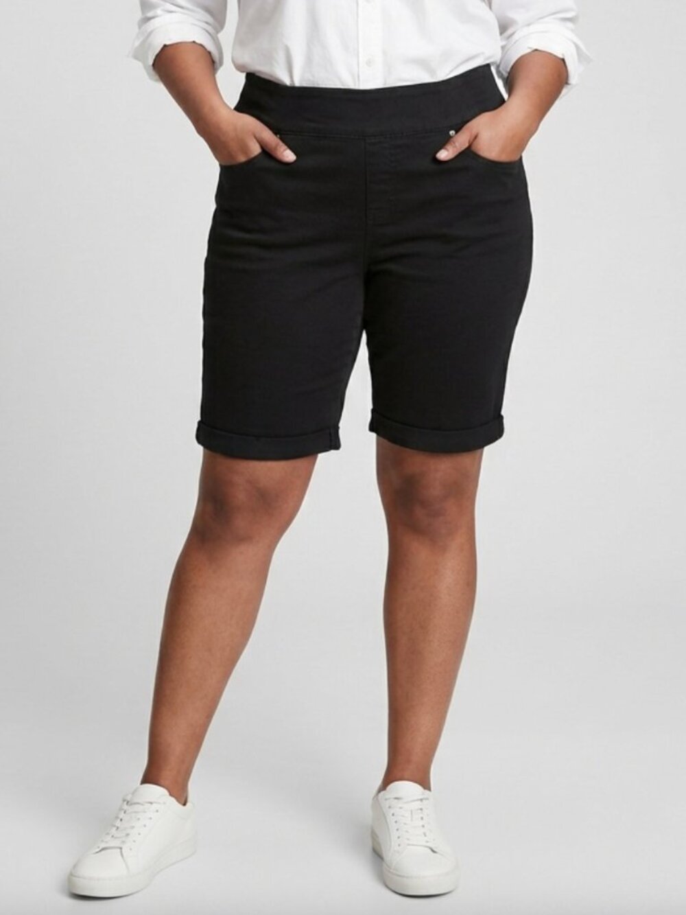 TERRA & SKY Classic Black Roll-Cuff Denim Bermuda Shorts Sz 1X
